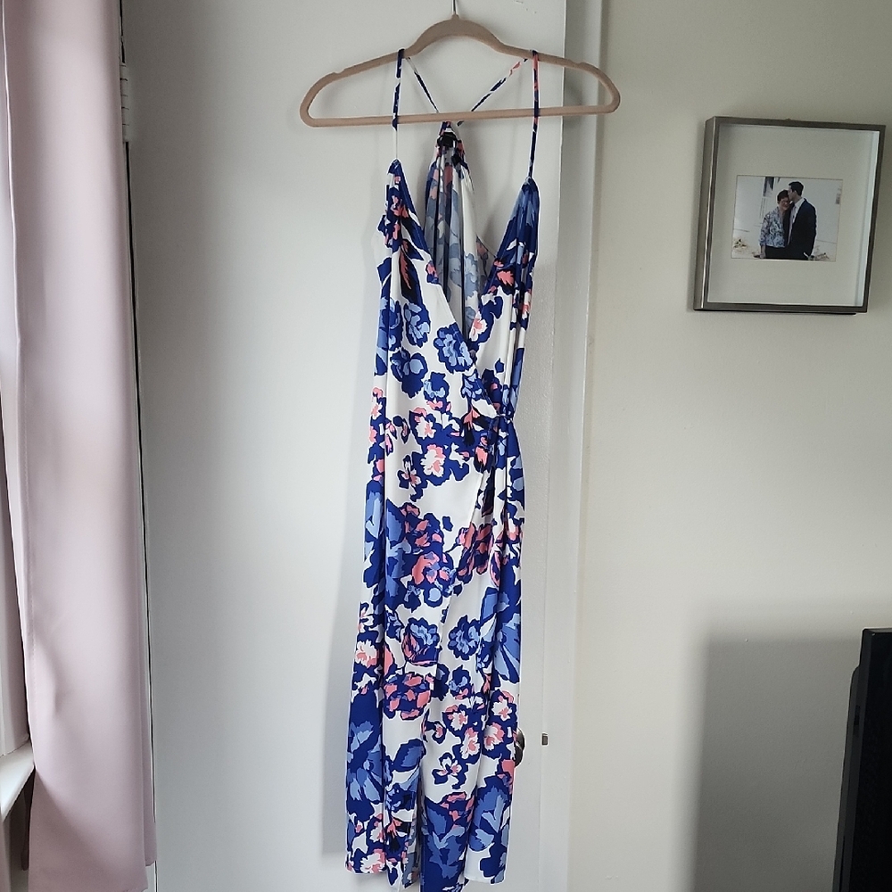 Blue and White Sleeveless Maxi Sundress for Weddings